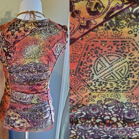 3/$20 Tribal | Inside-Out Ruched Patterned Tank - Picture 2 of 6